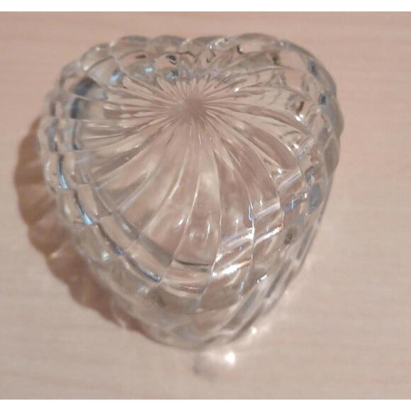 Other - Vintage Ribbed Glass Crystal Heart Shaped Trinket Dish With Lid